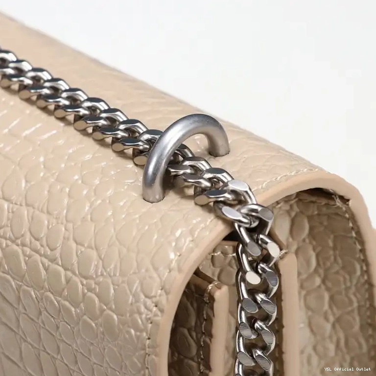 CHEAP Crocodile In Embossed Laurent Saint Bag Medium Silver Sunset Leather Apricot Chain 0405